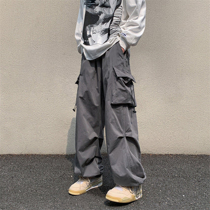 Bonsir mens outfit inspiration American Style Overalls Men's Vintage Retro High Street Loose Casual Pants Functional Wind Drawstring Ankle-Tied Trousers