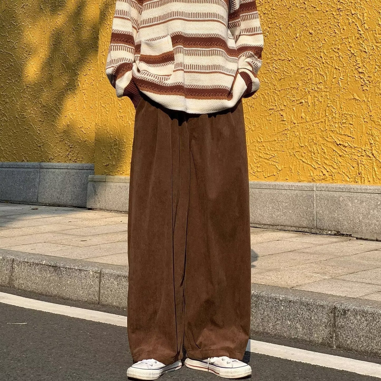 sanyamk men fall outfits casual Japanese Retro Ins Corduroy Loose Wide-Leg Pants Men's High Street Hong Kong Style Tooling Straight Casual Trousers