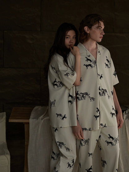 summer couple pajamas modal cotton loungewear men's and women's spring and summer short-sleeved trousers set