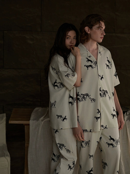summer couple pajamas modal cotton loungewear men's and women's spring and summer short-sleeved trousers set