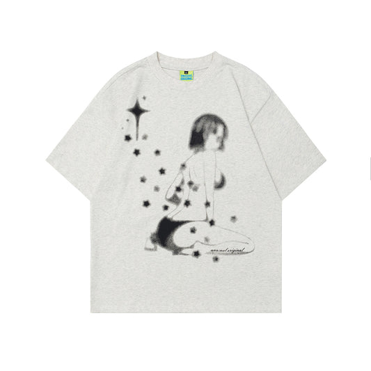2025 T1087 2025n Street 2025 Summer Retro Beauty Girl Premium Design Men's Loose Crew Neck Short Sleeve T-Shirt
