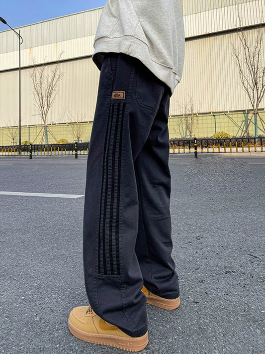 sanyamk Heavy Weight American Vibe Ice Silk Stripes Retro Sweatpants