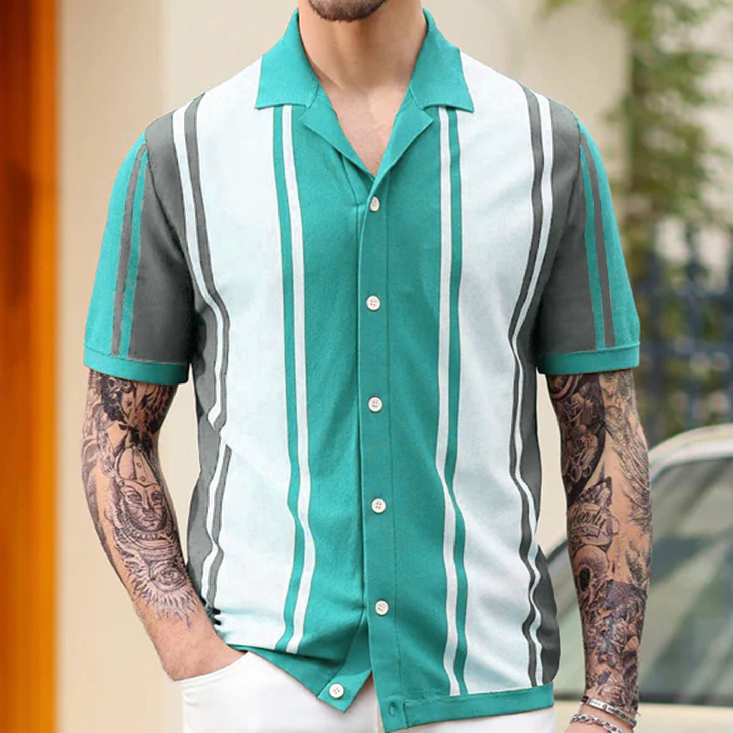 sanyamk summer outfits men New Men's Summer Stitching Contrast Color Sweater Lapel Business Polo Shirt Men