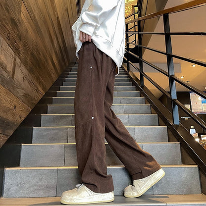 sanyamk men fall outfits casual American Retro Caramel Corduroy Pants Men's Autumn Belt Fixed Maillard Chenille Wide Leg Pants