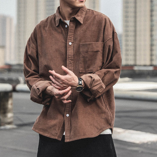 sanyamk fall outfits men Corduroy Shirt Men's Long-Sleeved Autumn Japanese Fashionable Casual Loose Men's Autumn and Winter Thick Shirt Men's Coat