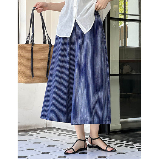 2025 popular summer new elastic high waist loose casual wide leg pants fashion versatile striped pants 24126-1
