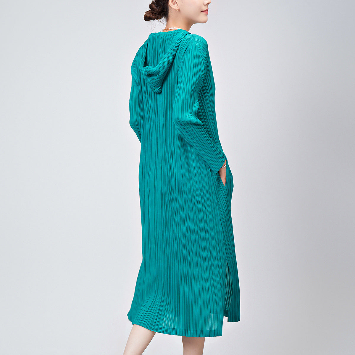 Pleated Skirt Dress Women's Summer Temperament Casual Hooded Long Sleeve Loose Large Size Split Fork Premium Medium and Long Skirt
