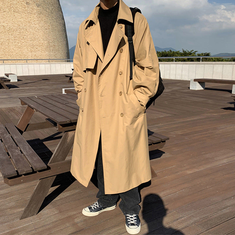 sanyamk mens fall fashion Autumn and Winter New Men's Mid-Length Trench Coat Korean Handsome Yupi Coat British Style Coat