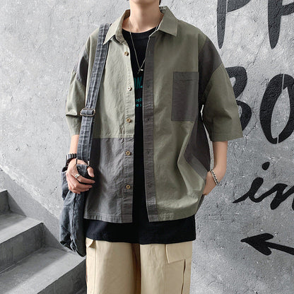 sanyamk 90s Fashion Men Summer Short-Sleeved Shirt Men's Korean-Style Casual Trendy Trendy Handsome Loose Hong Kong Style Japanese Style Workwear Shirt Half-Sleeve Coat