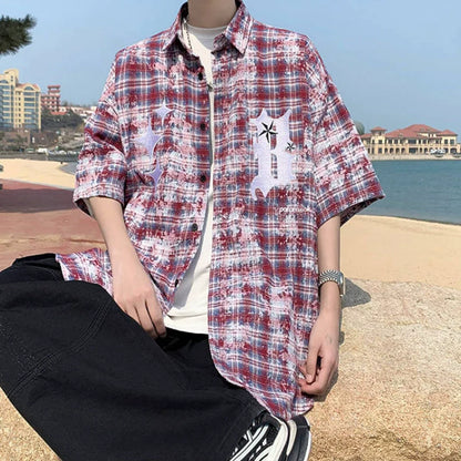 Bonsir Trendy Teenager Sense Long Sleeves Retro Handsome Gingham Shirt