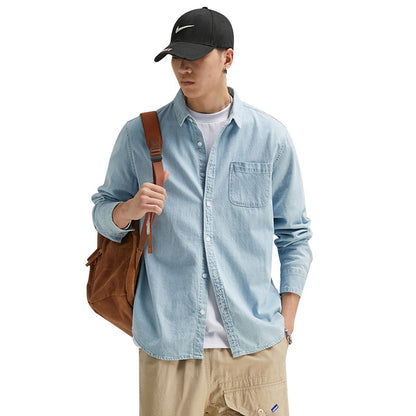 sanyamk frat boy outfit Spring Men's Thin Lapel Denim Shirt Men's Long-Sleeved Cotton Casual Men's Outing Shirt Men's 18021