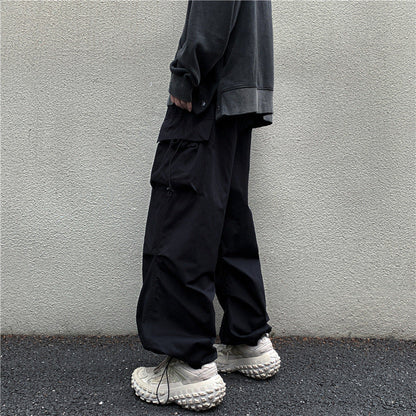 Bonsir boy outfits Multi-Pocket Workwear Casual Wide-Leg Pants Men's Spring and Autumn Hip Hop Ins Loose Straight Ankle-Length Pants