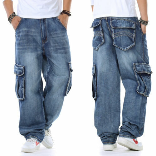 sanyamk 90s fashion men Fat Guy plus Size Fashion Multi-Pocket Wide Jeans plus Size Ins Men's Loose Denim Long Pants