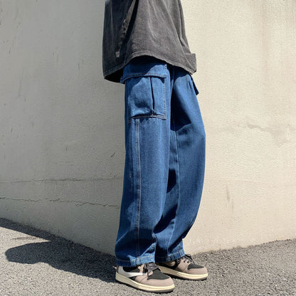 sanyamk drip outfit men Cityboy American Wide Leg Workwear Jeans Men's Ins Straight Loose Vintage Washed Workwear Trousers