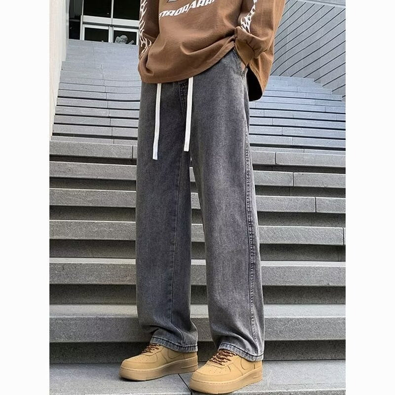 sanyamk 90s streetwear Jeans Men's Spring and Autumn New Loose All-Match Straight Pants High Street Vibe Retro Casual Trousers