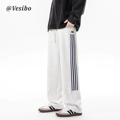 sanyamk Heavy Weight American Vibe Ice Silk Stripes Retro Sweatpants