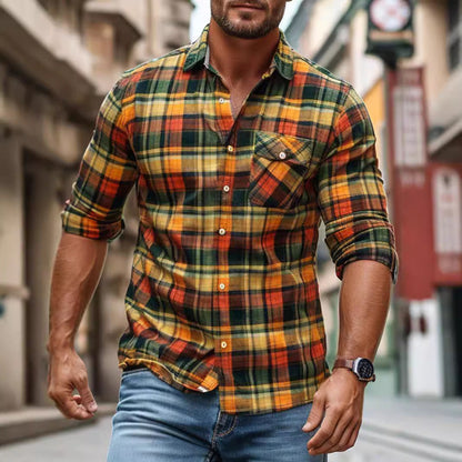 sanyamk winter outfits men 2024 Autumn and Winter Men's New Shirt Men's Plaid Printed Fleece-lined Men's Pocket Shirt