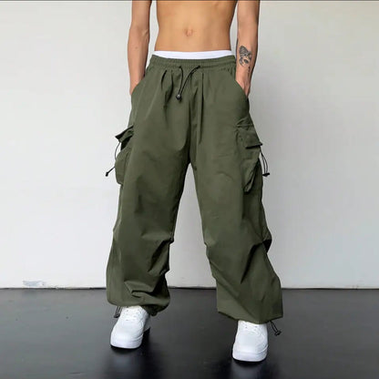 Bonsir starboy outfit Ins American Overalls Men's and Women's High Street Design Drawstring Loose Ankle-Tied Wide-Leg Casual Trousers