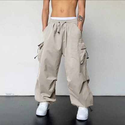 Bonsir starboy outfit Ins American Overalls Men's and Women's High Street Design Drawstring Loose Ankle-Tied Wide-Leg Casual Trousers