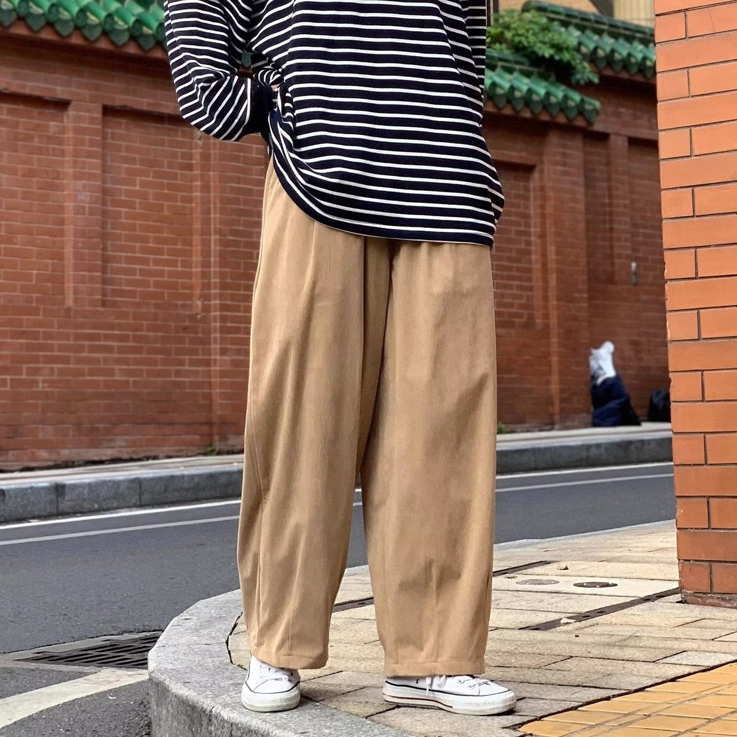 sanyamk men fall outfits casual Japanese Retro Ins Corduroy Loose Wide-Leg Pants Men's High Street Hong Kong Style Tooling Straight Casual Trousers