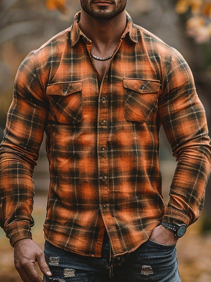 sanyamk winter outfits men 2024 Autumn and Winter Men's New Shirt Men's Plaid Printed Fleece-lined Men's Pocket Shirt