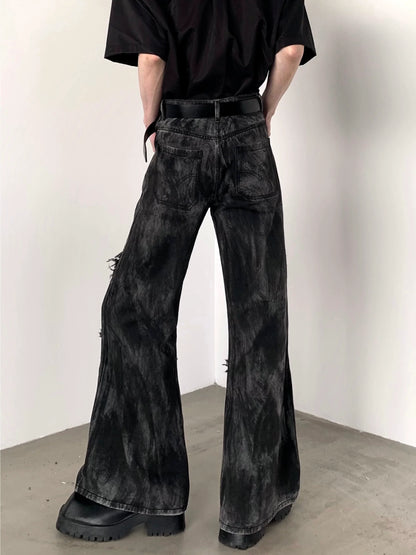 sanyamk Autumn Streetwear Dark High Waist Denim Slightly Flared Pants