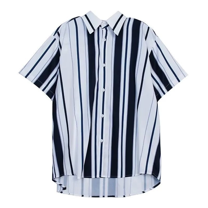 sanyamk 90s fashion men Prohibited Ice Silk Draping Striped Short Sleeve Shirt Men's Ins Hong Kong Style Summer Half Sleeve Casual Shirt Fashion