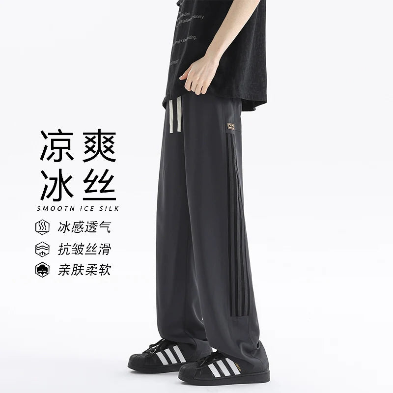 sanyamk Heavy Weight American Vibe Ice Silk Stripes Retro Sweatpants