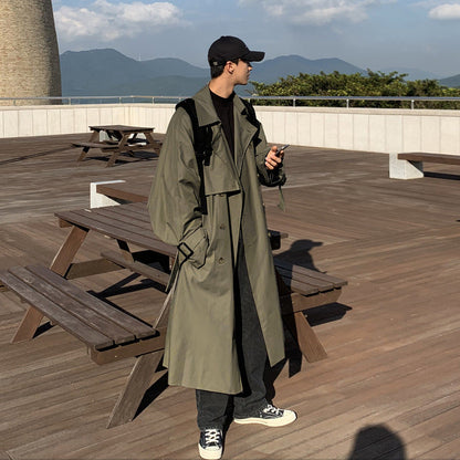 sanyamk mens fall fashion Autumn and Winter New Men's Mid-Length Trench Coat Korean Handsome Yupi Coat British Style Coat