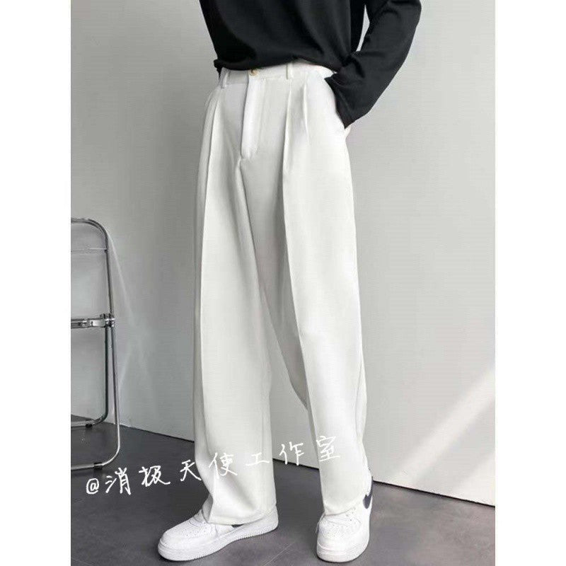 sanyamk guys clothing styles 2024 Autumn and Summer New Casual Pants Loose Hong Kong Style Drop-down Suit Pants Trendy All-Matching Trousers Men's Straight Wide-Leg Pants Trendy