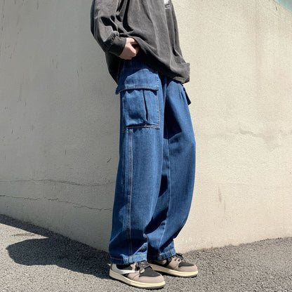 sanyamk drip outfit men Cityboy American Wide Leg Workwear Jeans Men's Ins Straight Loose Vintage Washed Workwear Trousers