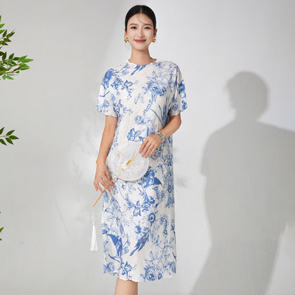 2025 new Chinese style high-end dress retro printing fashion temperament elegant loose skirt summer