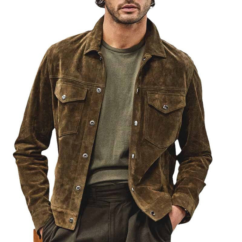 sanyamk fall mens outfits Men's New Corduroy American Retro Coat Lapel Tooling Long Sleeve Hunting Shirt