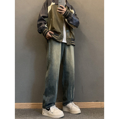 sanyamk masc outfits Washed Jeans Men's Autumn and Winter Ruoshuai Loose Straight Fashion Pants Men's American Retro Casual Trousers