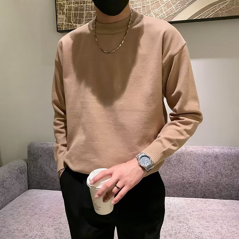 sanyamk mens outfits Spring and Autumn New Pure Color Sweater Men's Fresh round Neck Basic Long Sleeve Youth Casual Drop Shoulder Bottoming Shirt