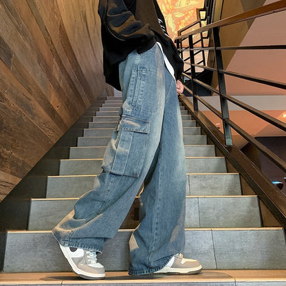 sanyamk 90s fashion men Spring 2024 New Japanese Fashionable Pants Men's Casual Pants American High Street Versatile Straight Wide Leg Loose Pants