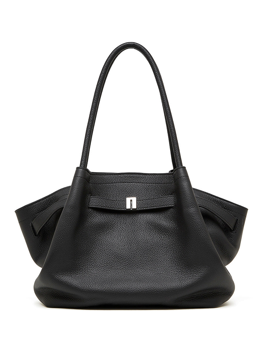 Versatile temperament handbag first layer cowhide simple portable underarm bag pleated vegetable basket bag