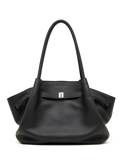 Versatile temperament handbag first layer cowhide simple portable underarm bag pleated vegetable basket bag