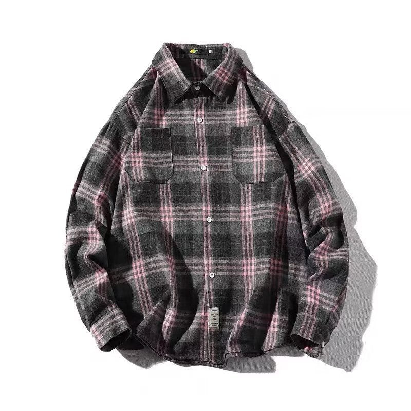 sanyamk fall mens outfits Plaid Shirt Men's Long Sleeve Spring and Autumn Loose Retro Trendy Lazy Style Korean Style Ruan Handsome Inner Short Sleeve Shirt Jacket