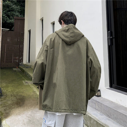 sanyamk 90s fashion Workwear Sweater Men's Japanese Ins Spring and Autumn Hooded Top Loose Pullover Casual Jacket