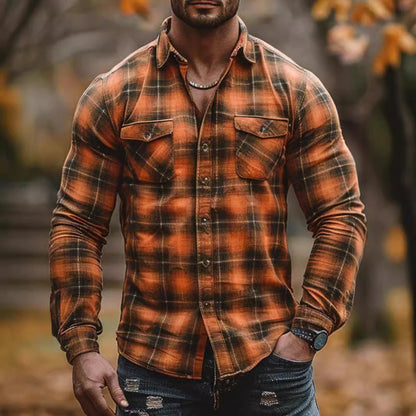 sanyamk winter outfits men 2024 Autumn and Winter Men's New Shirt Men's Plaid Printed Fleece-lined Men's Pocket Shirt