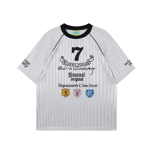2025 T1041 2025n Street Tide 2025 Summer Couple Football Elements Sports Stripe Design Men's Loose Short Sleeve T-Shirt