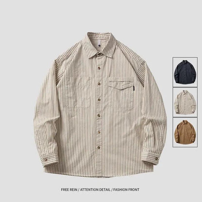 sanyamk 90s fashion men Spring and Autumn Japanese Retro Striped Long-Sleeved Shirt Men's Loose Casual All-Match Men's Lapel Shirt Jacket