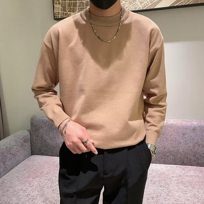 sanyamk mens outfits Spring and Autumn New Pure Color Sweater Men's Fresh round Neck Basic Long Sleeve Youth Casual Drop Shoulder Bottoming Shirt