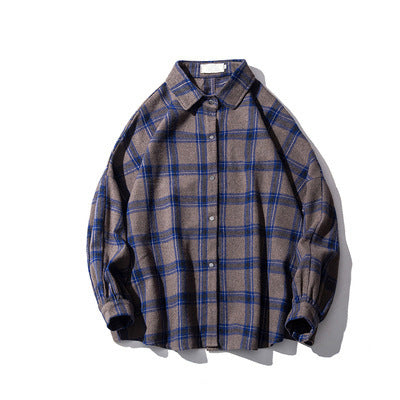 sanyamk 90s fashion men Autumn and Winter New Retro Brushed Ins Plaid Long-Sleeved Shirt Men's Trendy Korean Style Lapel Loose Shirt Jacket