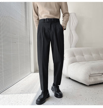 sanyamk Men's Fashion Trend Casual Pants Men Slim Fit Social Business Suit Pants Loose Formal Beige/black Color Trousers S-XL