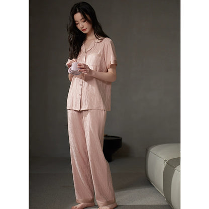 pajamas women's summer cotton short-sleeved trousers can be worn outside textured high-end large-size loungewear