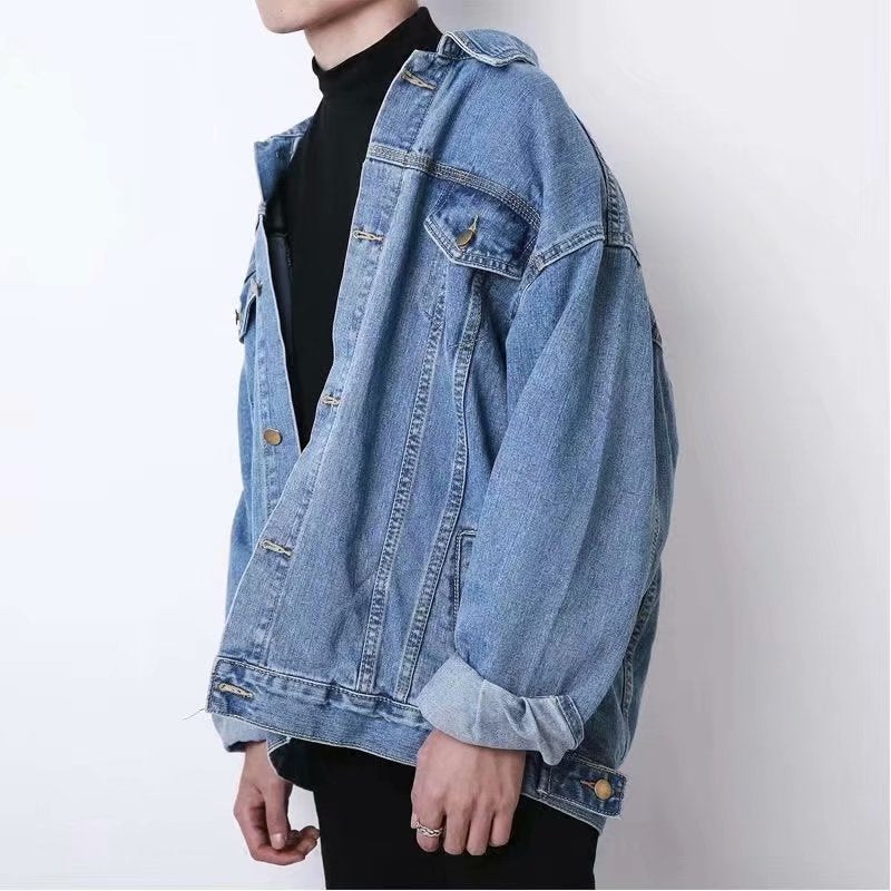 sanyamk 90s fashion men Spring and Autumn New Japanese Men's Denim Jacket Loose High Street Handsome Casual Suit Boys Workwear Lapel Jacket