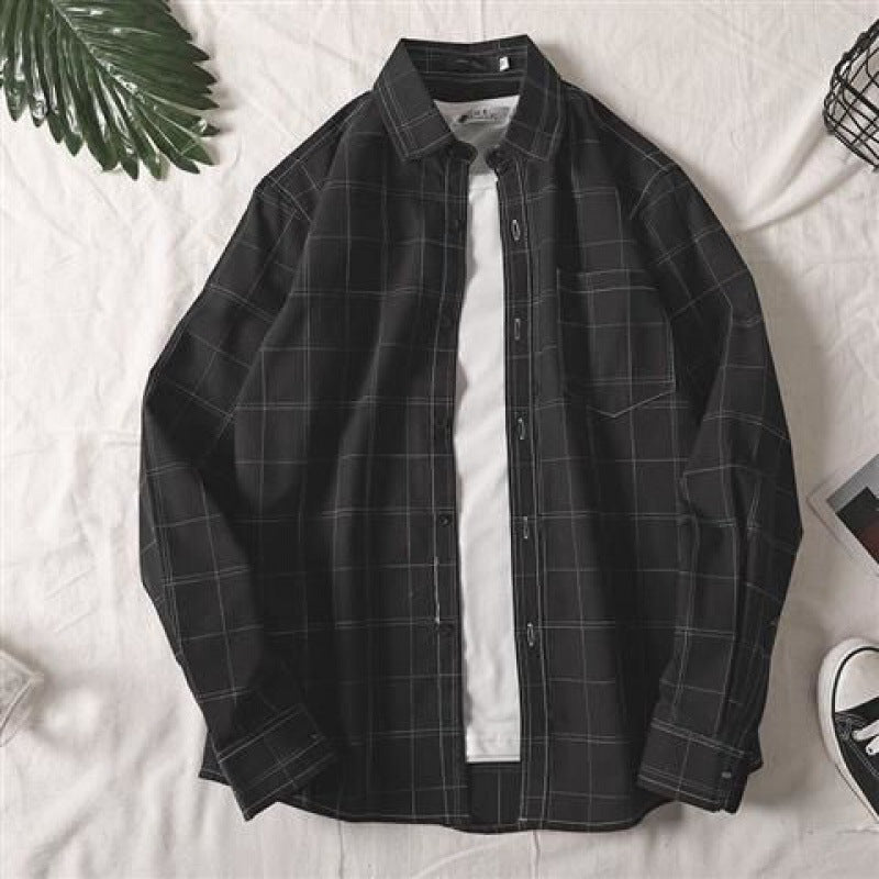 sanyamk mens clothing styles Colorful Plaid Couple Plaid Shirt Coat Long-Sleeved Shirt Youth Korean Casual Student Handsome Men's Shirt