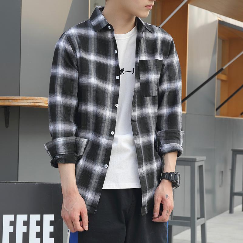 sanyamk mens clothing styles Colorful Plaid Couple Plaid Shirt Coat Long-Sleeved Shirt Youth Korean Casual Student Handsome Men's Shirt